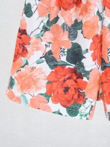 Baby Allover Floral Print Bow Shoulder Romper - Coral Pink - View 3