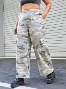Plus Camo Print Flap Pocket Cargo Trousers - Multicolor - View 1