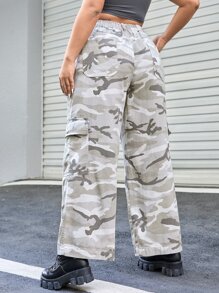 Plus Camo Print Flap Pocket Cargo Trousers - Multicolor - View 2
