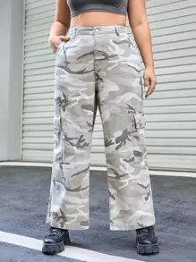 Plus Camo Print Flap Pocket Cargo Trousers - Multicolor - View 3