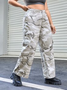 Plus Camo Print Flap Pocket Cargo Trousers - Multicolor - View 4