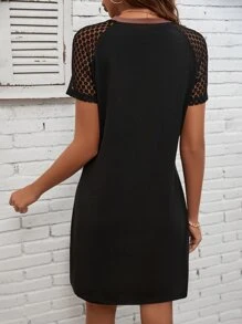 EMERY ROSE Colour Block Contrast Lace Raglan Sleeve Tee Dress - Multicolor - View 2