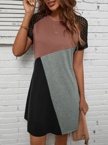 EMERY ROSE Colour Block Contrast Lace Raglan Sleeve Tee Dress - Multicolor - View 5