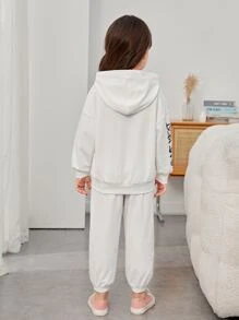 SHEIN 少女卡通标语图案落肩卫衣 - 白色 - 查看 2