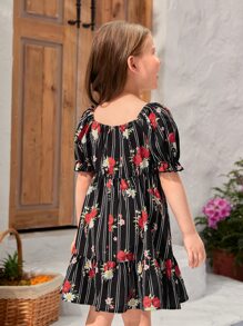 SHEIN Toddler Girls 1pc Floral Print Ruffle Hem Dress - Multicolor - View 2
