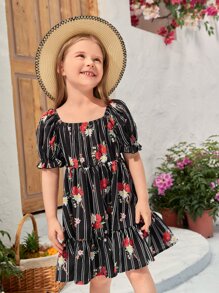 SHEIN Toddler Girls 1pc Floral Print Ruffle Hem Dress - Multicolor - View 5