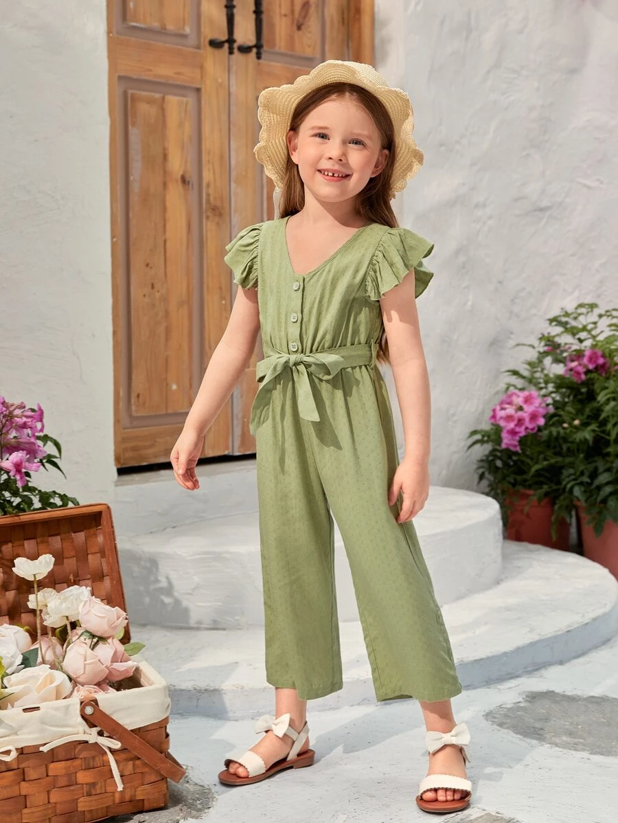 SHEIN 小女童1入組蝴蝶袖腰帶連身褲