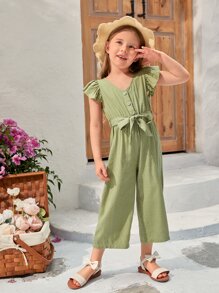 SHEIN 小女童1入組蝴蝶袖腰帶連身褲