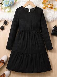 Chicas Vestido bajo con fruncido - Negro - Ver 1