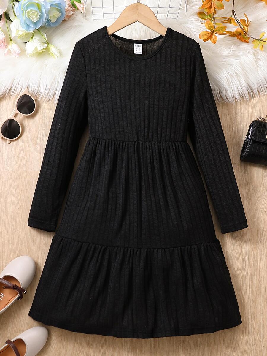 Chicas Vestido bajo con fruncido - Negro - Ver 1