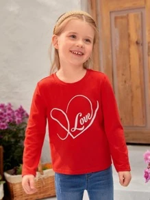 SHEIN Tops con gái lớn Tim Lá thư Giải trí - Đỏ - Xem 1