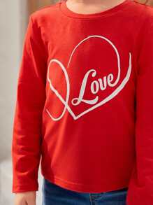 SHEIN Tops con gái lớn Tim Lá thư Giải trí - Đỏ - Xem 5