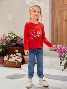 SHEIN Tops con gái lớn Tim Lá thư Giải trí - Đỏ - Xem 6