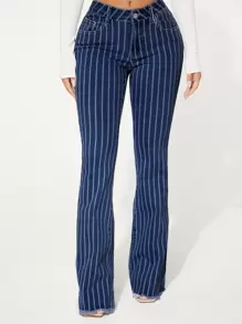 SHEIN SXY Striped Pattern Flare Leg Jeans