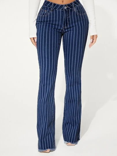 SHEIN SXY Striped Pattern Flare Leg Jeans