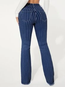 SHEIN SXY Striped Pattern Flare Leg Jeans