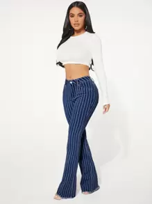 SHEIN SXY Striped Pattern Flare Leg Jeans