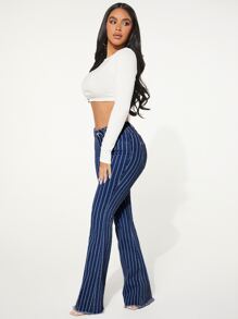 SHEIN SXY Striped Pattern Flare Leg Jeans