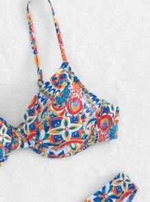 SHEIN Swim 印花帶托底夏季沙灘比基尼套裝 - 彩色 - 查看 7