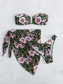 花卉束帶夏季海灘比基尼套裝與沙灘裙 - 彩色 - 查看 8