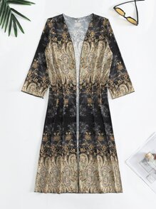 Floral Print Open Front Kimono - Multicolor - View 6