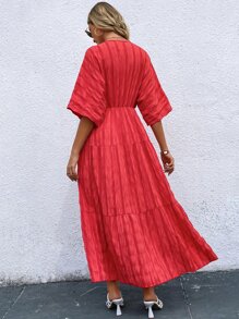 Breezaya Solid Ruffle Hem Smock Dress - Red - View 2