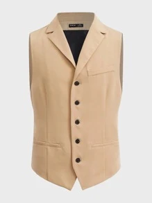Manfinity Men Lapel Collar Single Breasted Blazer Vest - Khaki - View 1