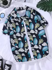 Boys Tropical Print Button Front Hawaiian Shirt - Multicolor - View 1