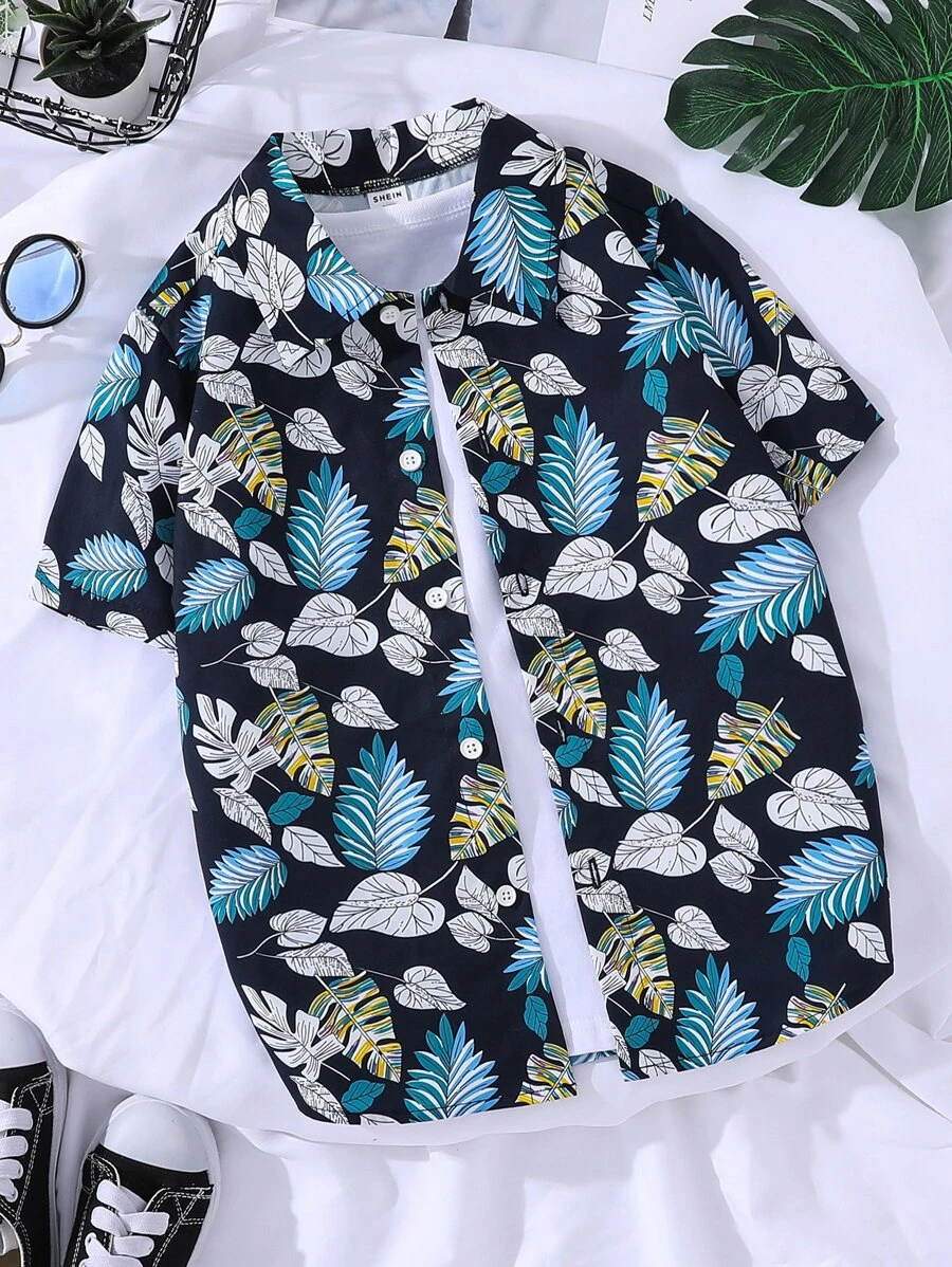 Boys Tropical Print Button Front Hawaiian Shirt - Multicolor - View 1