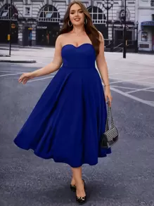 SHEIN Belle Plus Solid Tube Bridesmaid Dress Elegant Prom Semi Formal Wedding Guest Dress, For Birthday, Graduation, Homecoming Party Dress - Royal Blue - View 1