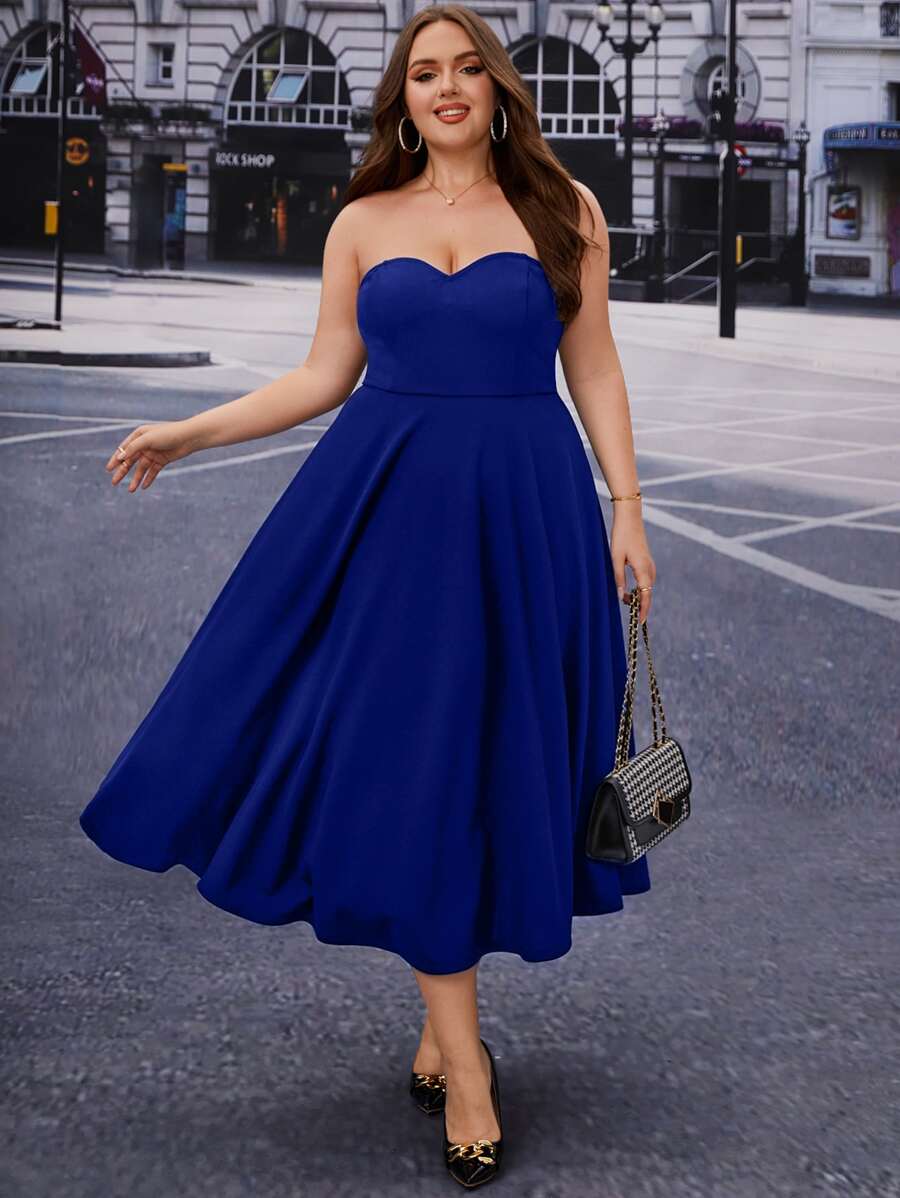 SHEIN Belle Plus Solid Tube Bridesmaid Dress Elegant Prom Semi Formal Wedding Guest Dress, For Birthday, Graduation, Homecoming Party Dress - Royal Blue - View 1