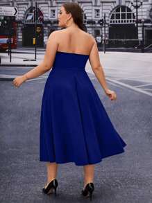 SHEIN Belle Plus Solid Tube Bridesmaid Dress Elegant Prom Semi Formal Wedding Guest Dress, For Birthday, Graduation, Homecoming Party Dress - Royal Blue - View 2