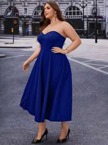 SHEIN Belle Plus Solid Tube Bridesmaid Dress Elegant Prom Semi Formal Wedding Guest Dress, For Birthday, Graduation, Homecoming Party Dress - Royal Blue - View 3