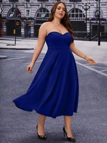SHEIN Belle Plus Solid Tube Bridesmaid Dress Elegant Prom Semi Formal Wedding Guest Dress, For Birthday, Graduation, Homecoming Party Dress - Royal Blue - View 5