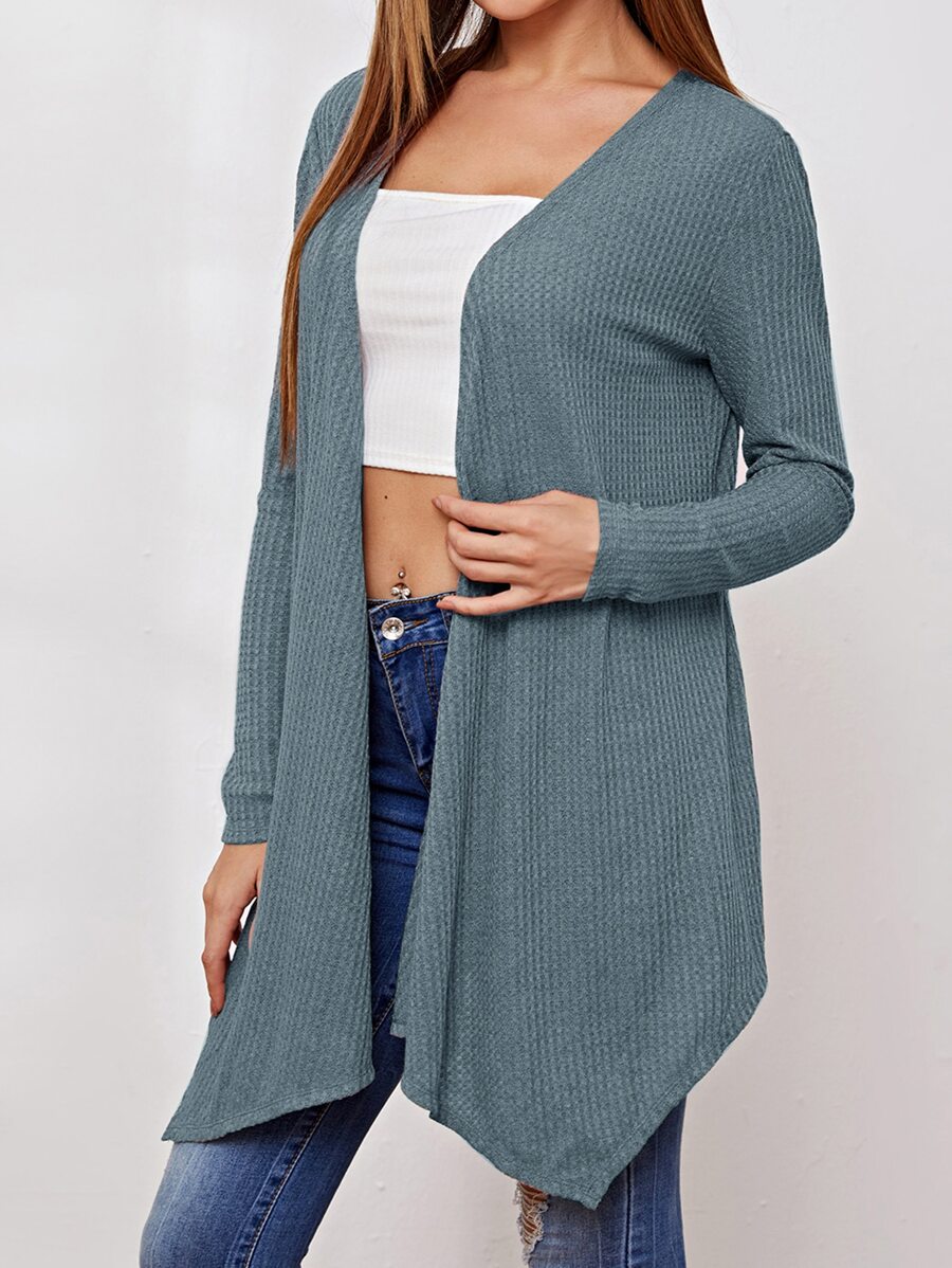 SHEIN LUNE Open Front Asymmetrical Hem Coat - Dusty Blue - View 1