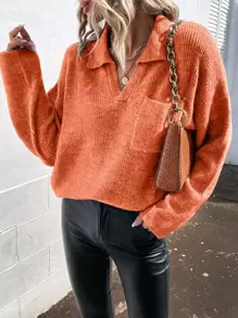 SHEIN LUNE Jersey con bolsillo delantero de hombros caídos - Naranja - Ver 1