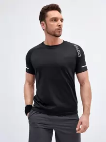 Manfinity Running Men Letter Graphic Sports Tee Workout Tops - Black - View 1
