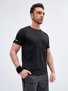 Manfinity Running Men Letter Graphic Sports Tee Workout Tops - Black - View 4