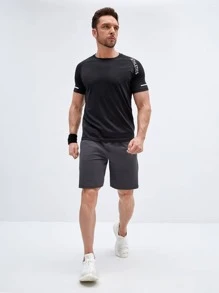 Manfinity Running Men Letter Graphic Sports Tee Workout Tops - Black - View 5