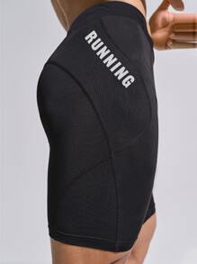 Manfinity Sport Corelite Boyfriend Style Men's Letter Print Summer Sports Shorts For Exercise Black Leggings Breathable Breathable Sweat-Wicking 4-Way Stretch Material Running Muscle Minimalist Design Slim Fit For Gym Compression - Black - View 6