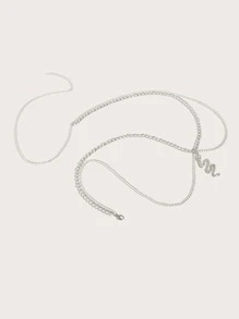 1pc Women's Waist Chain With Snake Zodiac Pendant Rhinestone Inlaid, Double Side Chain, 105cm/41.34inches - Silver - View 4