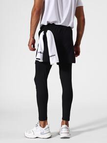 Men Letter Graphic 2 In 1 Sports Trousers - Black - View 2