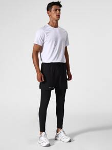 Men Letter Graphic 2 In 1 Sports Trousers - Black - View 3