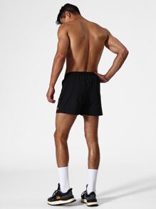 Men Letter Graphic Drawstring Waist Sports Shorts - Black - View 2