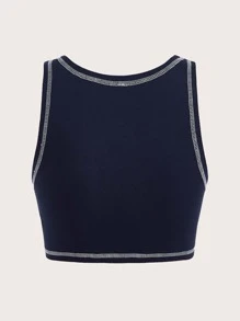 SHEIN EZwear Top tank crop con estrella & con estampado de letra con puntada - Azul Marino - Ver 2