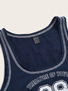 SHEIN EZwear Top tank crop con estrella & con estampado de letra con puntada - Azul Marino - Ver 4