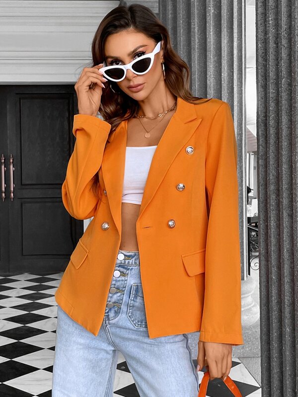 SHEIN Privé Lapel Collar Double Breasted Blazer SHEIN USA