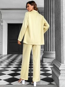 SHEIN Privé Lapel Neck Flap Detail Blazer & Trousers - Yellow - View 2