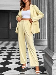 SHEIN Privé Lapel Neck Flap Detail Blazer & Trousers - Yellow - View 5