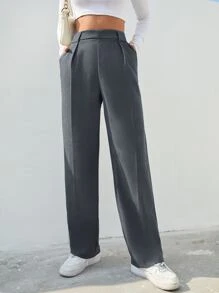 SHEIN Unity Pantalones de traje unicolor con bolsillo oblicuo - Gris - Ver 5